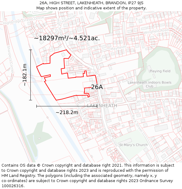 26A, HIGH STREET, LAKENHEATH, BRANDON, IP27 9JS: Plot and title map