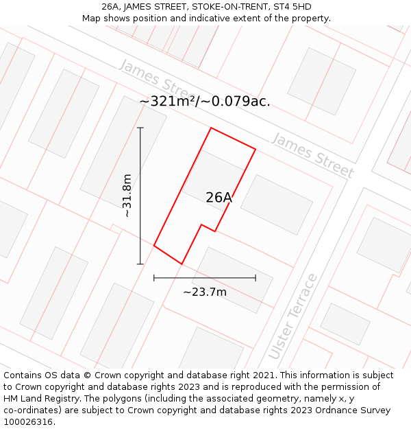 26A, JAMES STREET, STOKE-ON-TRENT, ST4 5HD: Plot and title map