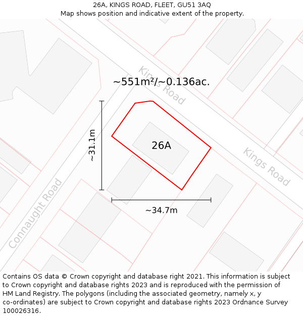 26A, KINGS ROAD, FLEET, GU51 3AQ: Plot and title map