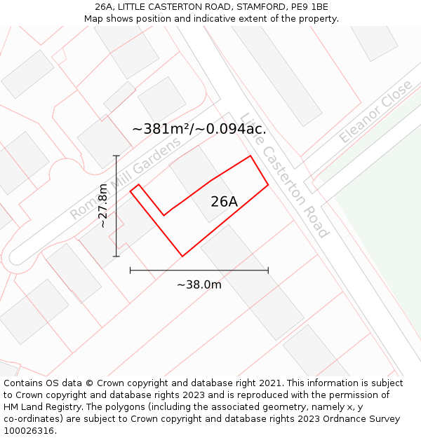 26A, LITTLE CASTERTON ROAD, STAMFORD, PE9 1BE: Plot and title map