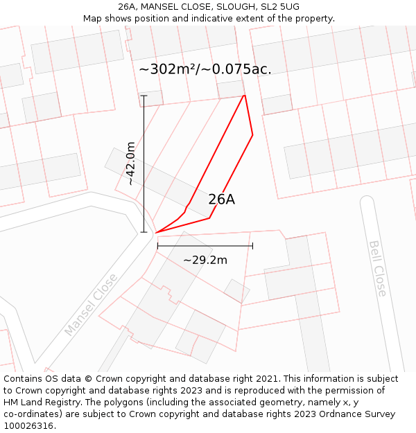 26A, MANSEL CLOSE, SLOUGH, SL2 5UG: Plot and title map