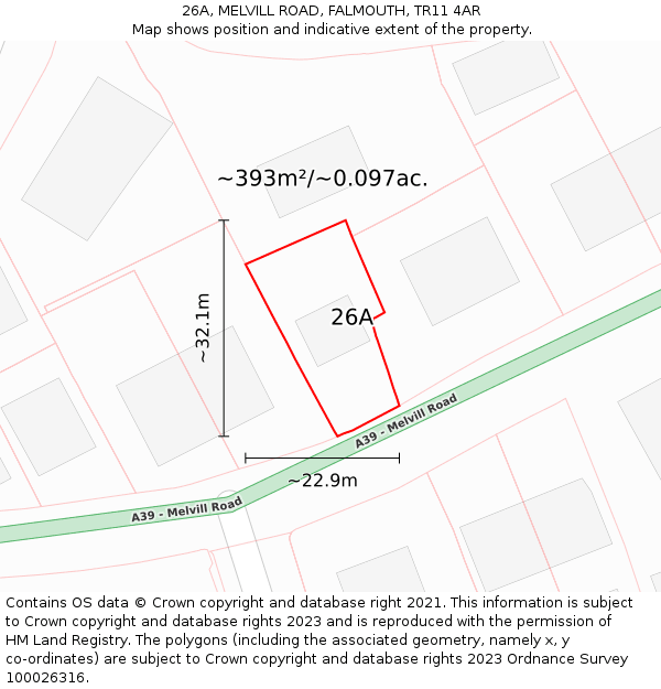 26A, MELVILL ROAD, FALMOUTH, TR11 4AR: Plot and title map