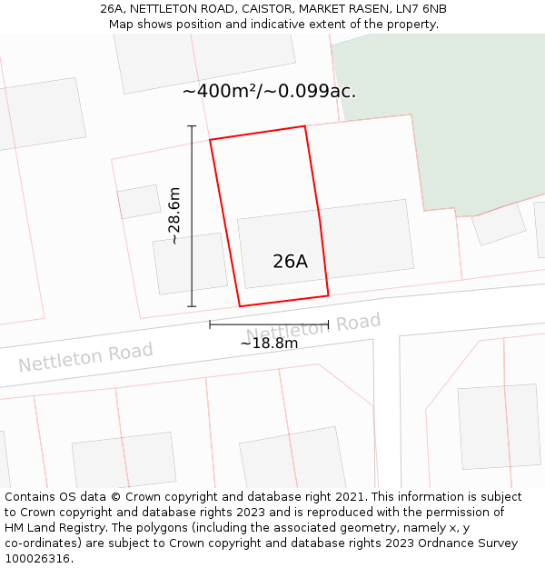 26A, NETTLETON ROAD, CAISTOR, MARKET RASEN, LN7 6NB: Plot and title map