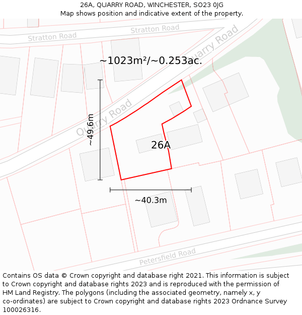 26A, QUARRY ROAD, WINCHESTER, SO23 0JG: Plot and title map