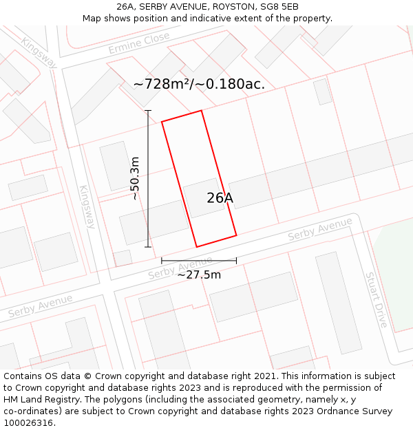 26A, SERBY AVENUE, ROYSTON, SG8 5EB: Plot and title map