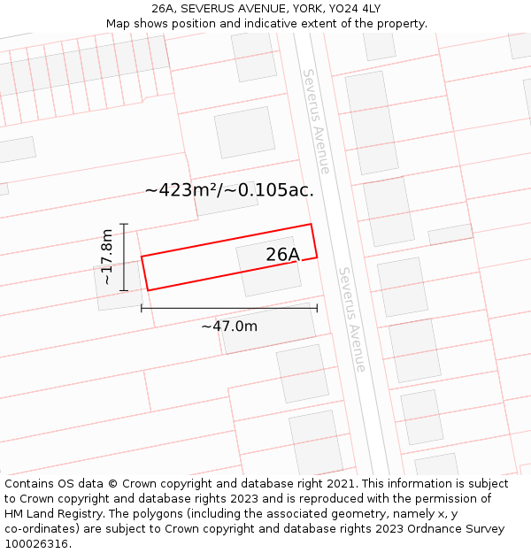 26A, SEVERUS AVENUE, YORK, YO24 4LY: Plot and title map