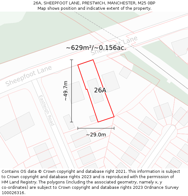 26A, SHEEPFOOT LANE, PRESTWICH, MANCHESTER, M25 0BP: Plot and title map