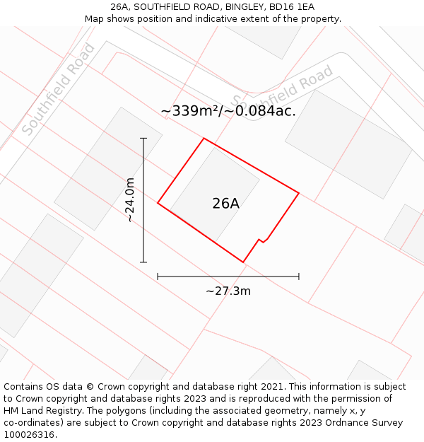 26A, SOUTHFIELD ROAD, BINGLEY, BD16 1EA: Plot and title map