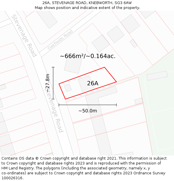 26A, STEVENAGE ROAD, KNEBWORTH, SG3 6AW: Plot and title map