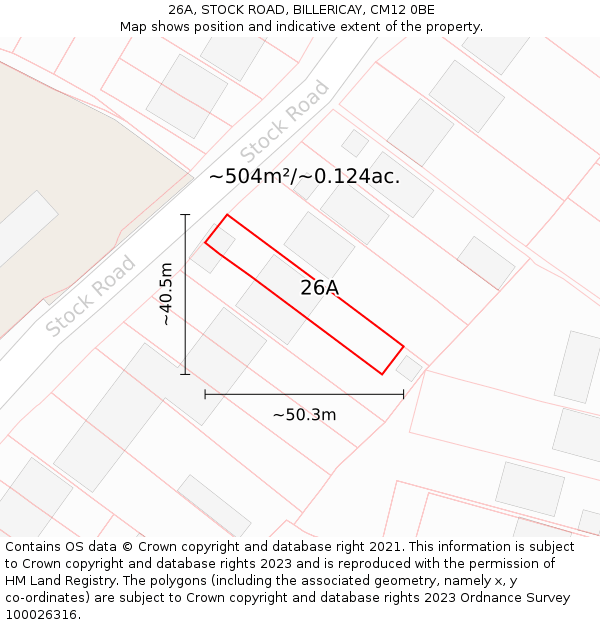 26A, STOCK ROAD, BILLERICAY, CM12 0BE: Plot and title map