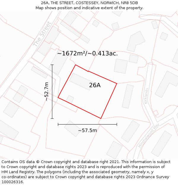 26A, THE STREET, COSTESSEY, NORWICH, NR8 5DB: Plot and title map