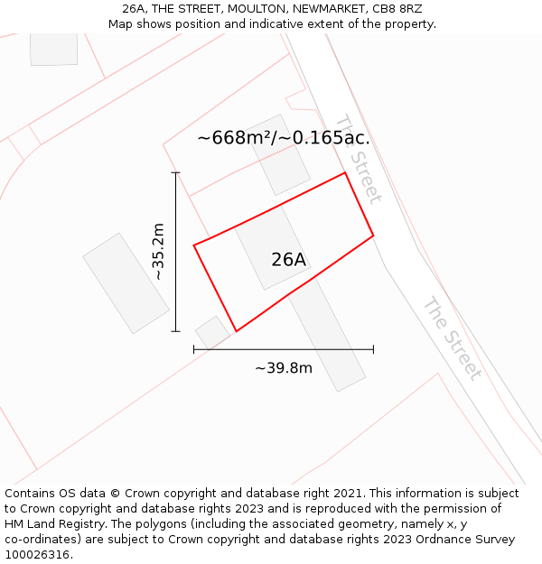 26A, THE STREET, MOULTON, NEWMARKET, CB8 8RZ: Plot and title map