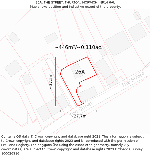 26A, THE STREET, THURTON, NORWICH, NR14 6AL: Plot and title map