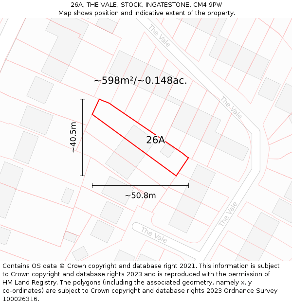 26A, THE VALE, STOCK, INGATESTONE, CM4 9PW: Plot and title map
