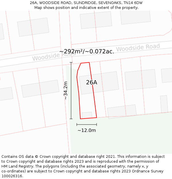 26A, WOODSIDE ROAD, SUNDRIDGE, SEVENOAKS, TN14 6DW: Plot and title map