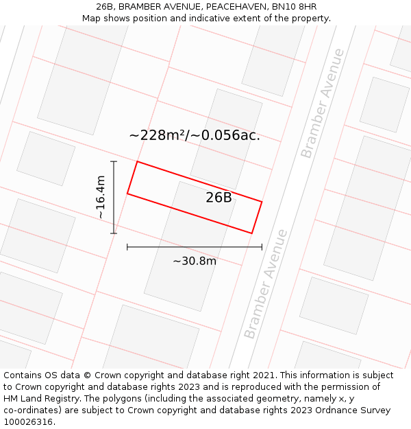 26B, BRAMBER AVENUE, PEACEHAVEN, BN10 8HR: Plot and title map