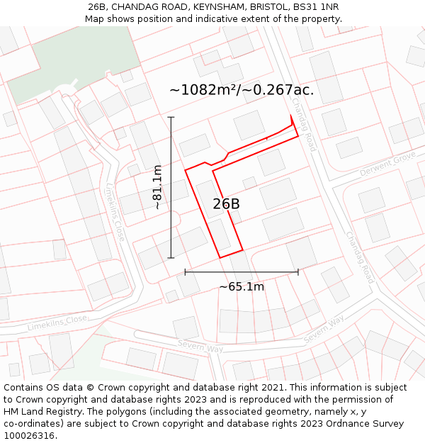 26B, CHANDAG ROAD, KEYNSHAM, BRISTOL, BS31 1NR: Plot and title map