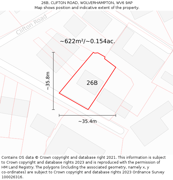 26B, CLIFTON ROAD, WOLVERHAMPTON, WV6 9AP: Plot and title map