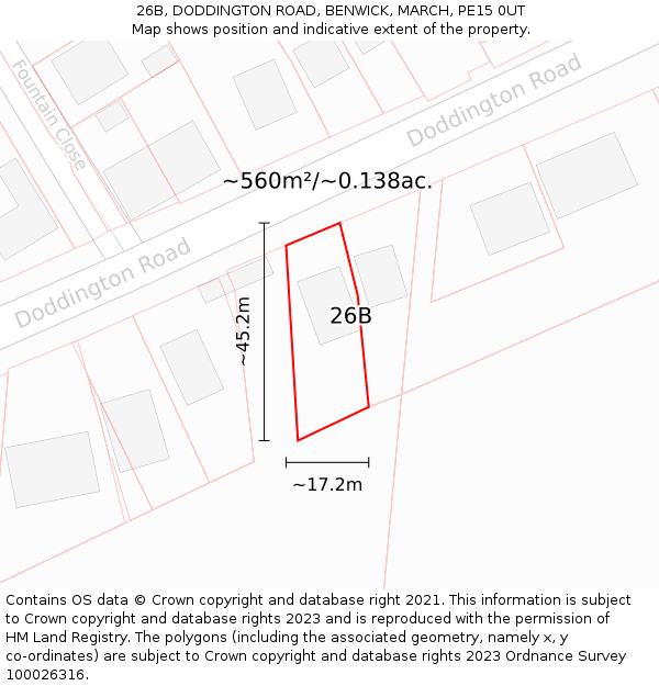 26B, DODDINGTON ROAD, BENWICK, MARCH, PE15 0UT: Plot and title map