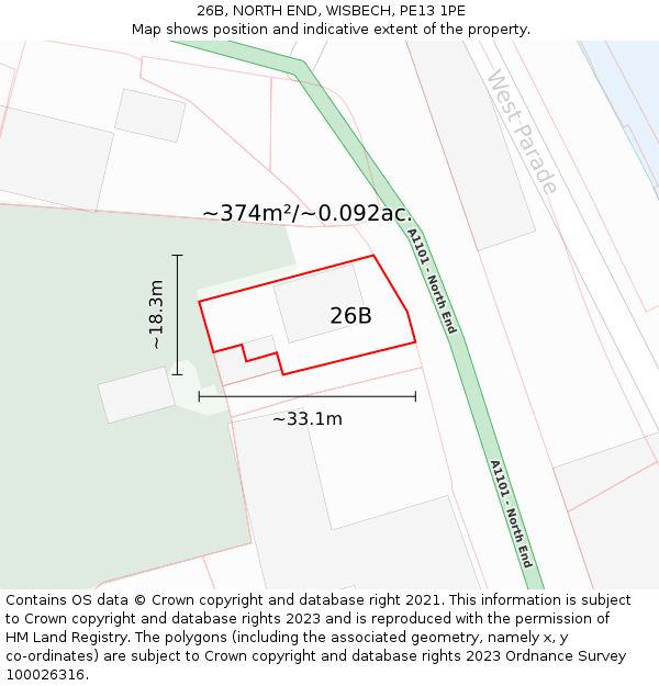 26B, NORTH END, WISBECH, PE13 1PE: Plot and title map