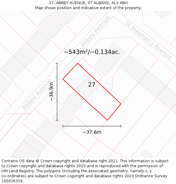 27, ABBEY AVENUE, ST ALBANS, AL3 4BH: Plot and title map