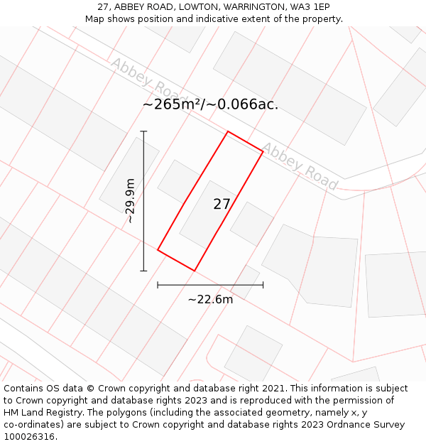 27, ABBEY ROAD, LOWTON, WARRINGTON, WA3 1EP: Plot and title map