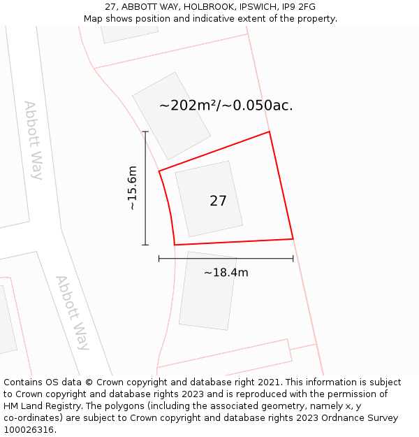 27, ABBOTT WAY, HOLBROOK, IPSWICH, IP9 2FG: Plot and title map