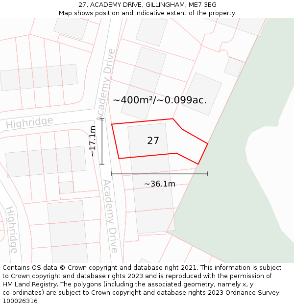 27, ACADEMY DRIVE, GILLINGHAM, ME7 3EG: Plot and title map