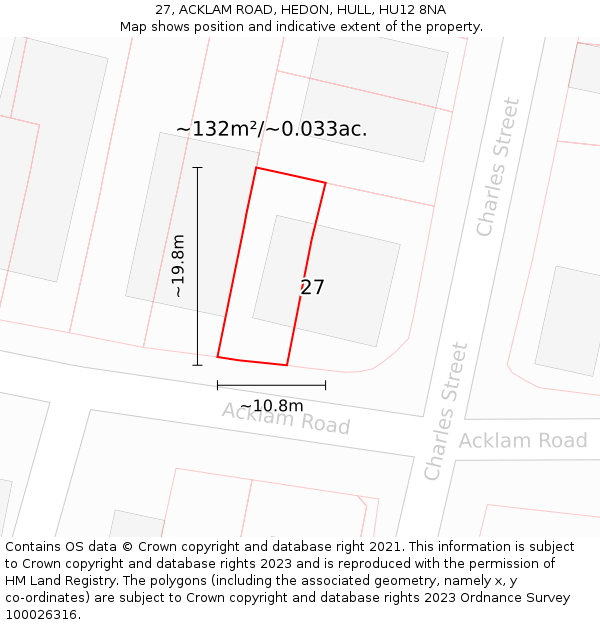 27, ACKLAM ROAD, HEDON, HULL, HU12 8NA: Plot and title map