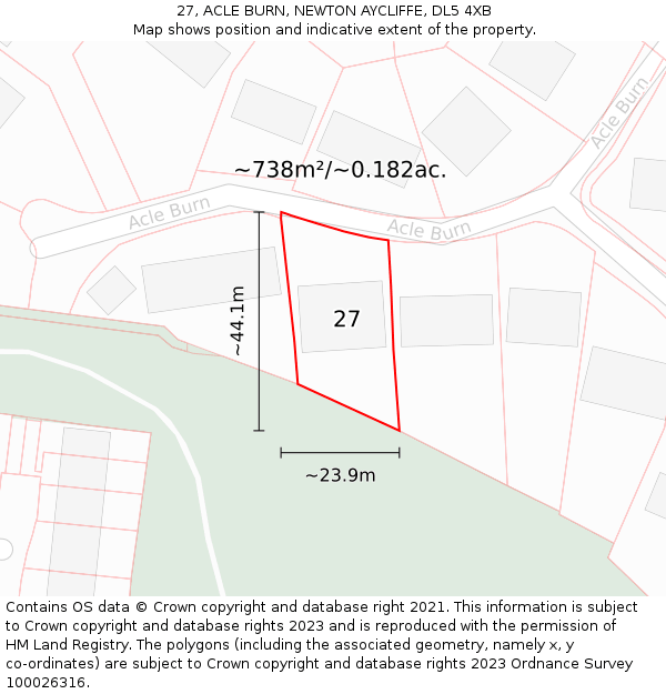 27, ACLE BURN, NEWTON AYCLIFFE, DL5 4XB: Plot and title map