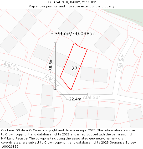 27, AFAL SUR, BARRY, CF63 1FX: Plot and title map