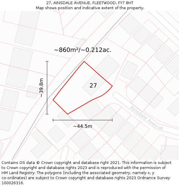 27, AINSDALE AVENUE, FLEETWOOD, FY7 8HT: Plot and title map