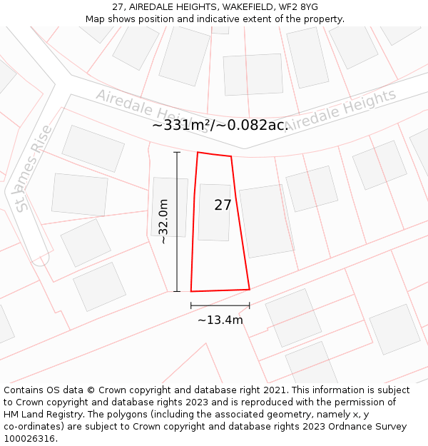 27, AIREDALE HEIGHTS, WAKEFIELD, WF2 8YG: Plot and title map