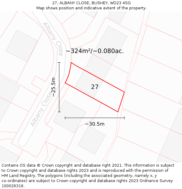 27, ALBANY CLOSE, BUSHEY, WD23 4SG: Plot and title map