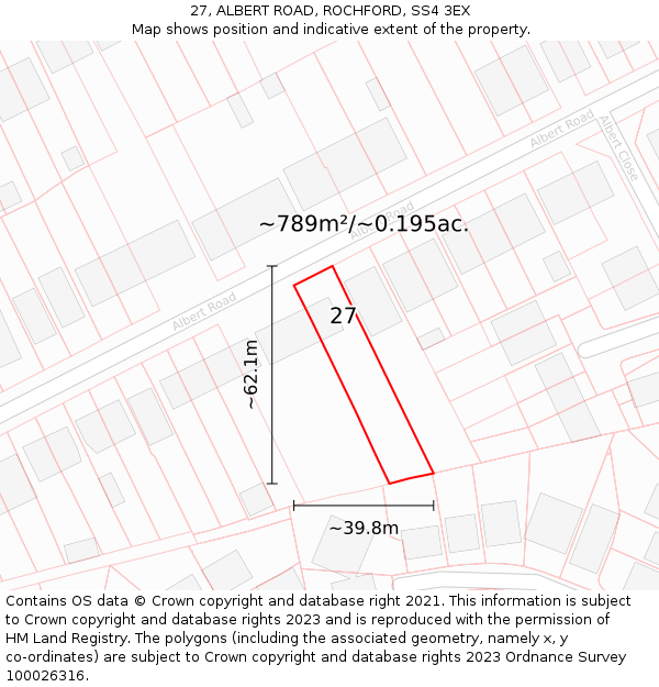 27, ALBERT ROAD, ROCHFORD, SS4 3EX: Plot and title map