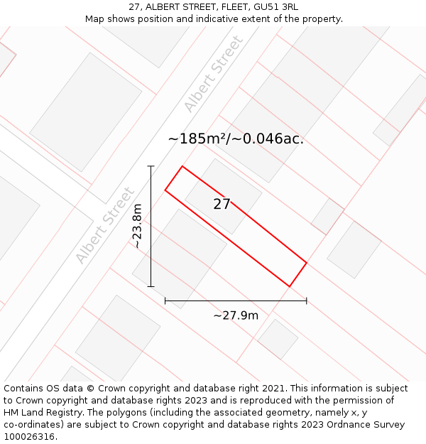 27, ALBERT STREET, FLEET, GU51 3RL: Plot and title map