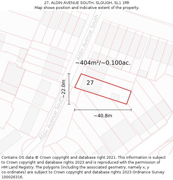 27, ALDIN AVENUE SOUTH, SLOUGH, SL1 1RR: Plot and title map