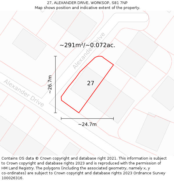 27, ALEXANDER DRIVE, WORKSOP, S81 7NP: Plot and title map