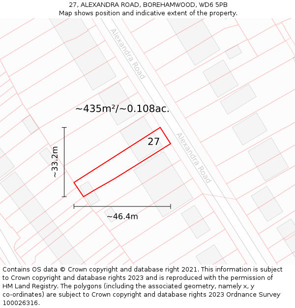 27, ALEXANDRA ROAD, BOREHAMWOOD, WD6 5PB: Plot and title map