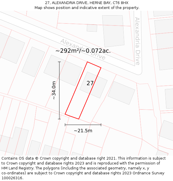 27, ALEXANDRIA DRIVE, HERNE BAY, CT6 8HX: Plot and title map