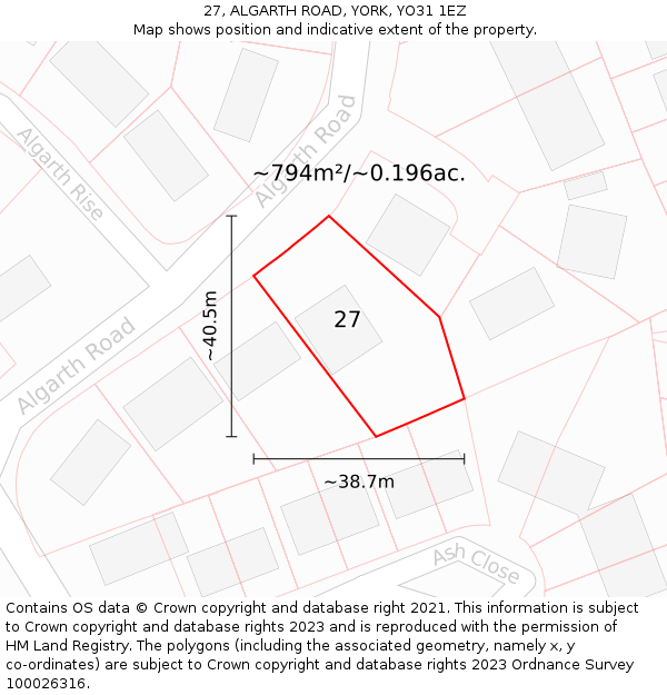 27, ALGARTH ROAD, YORK, YO31 1EZ: Plot and title map