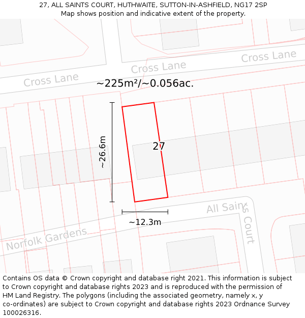 27, ALL SAINTS COURT, HUTHWAITE, SUTTON-IN-ASHFIELD, NG17 2SP: Plot and title map