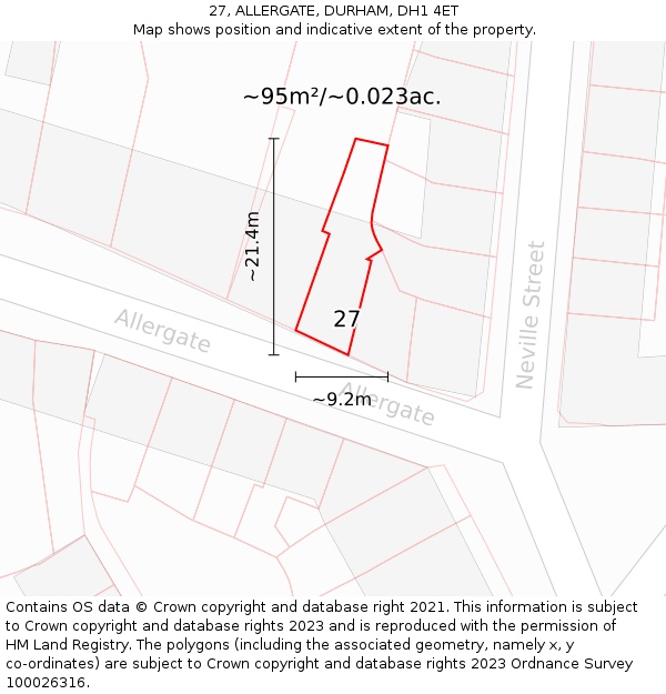 27, ALLERGATE, DURHAM, DH1 4ET: Plot and title map