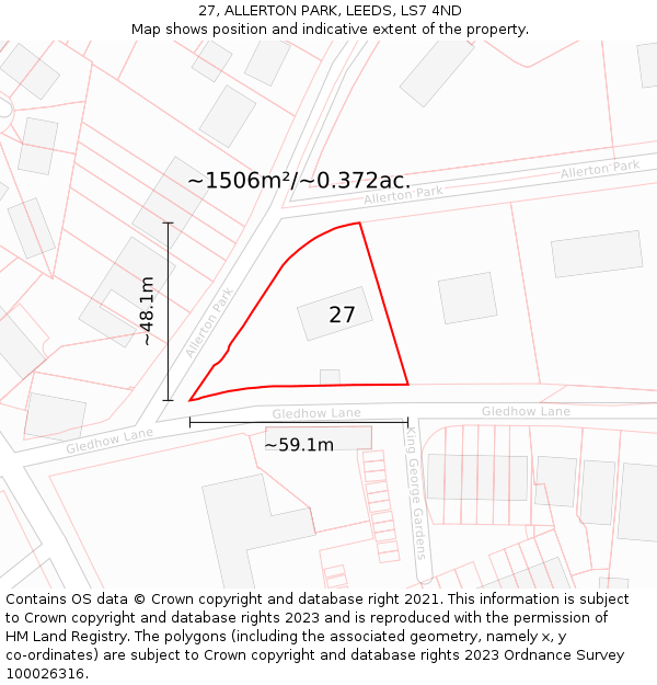 27, ALLERTON PARK, LEEDS, LS7 4ND: Plot and title map