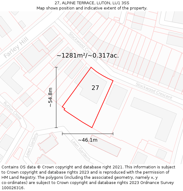 27, ALPINE TERRACE, LUTON, LU1 3SS: Plot and title map