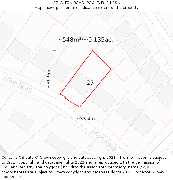 27, ALTON ROAD, POOLE, BH14 8SN: Plot and title map