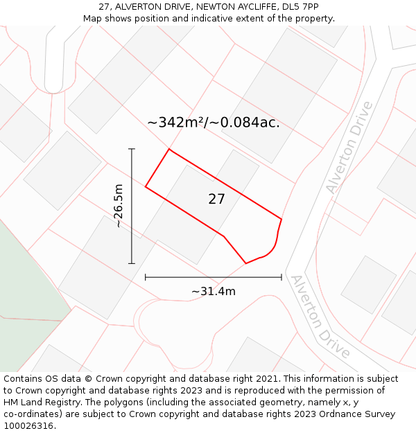 27, ALVERTON DRIVE, NEWTON AYCLIFFE, DL5 7PP: Plot and title map