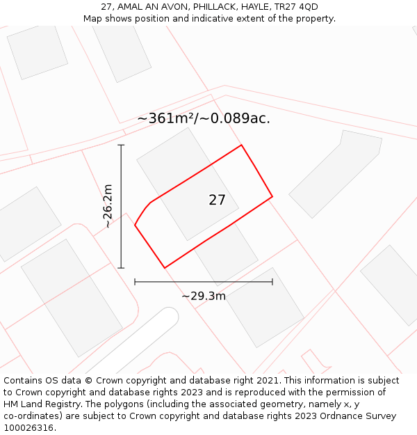 27, AMAL AN AVON, PHILLACK, HAYLE, TR27 4QD: Plot and title map