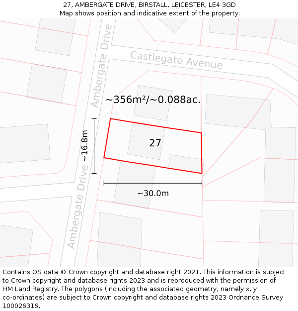 27, AMBERGATE DRIVE, BIRSTALL, LEICESTER, LE4 3GD: Plot and title map