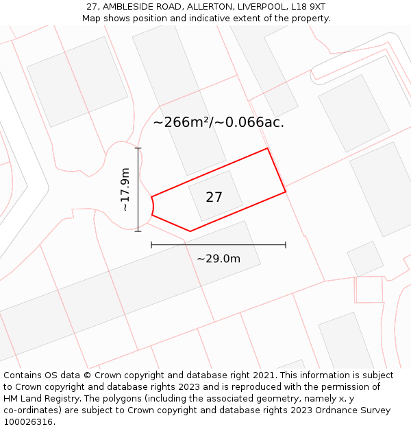 27, AMBLESIDE ROAD, ALLERTON, LIVERPOOL, L18 9XT: Plot and title map